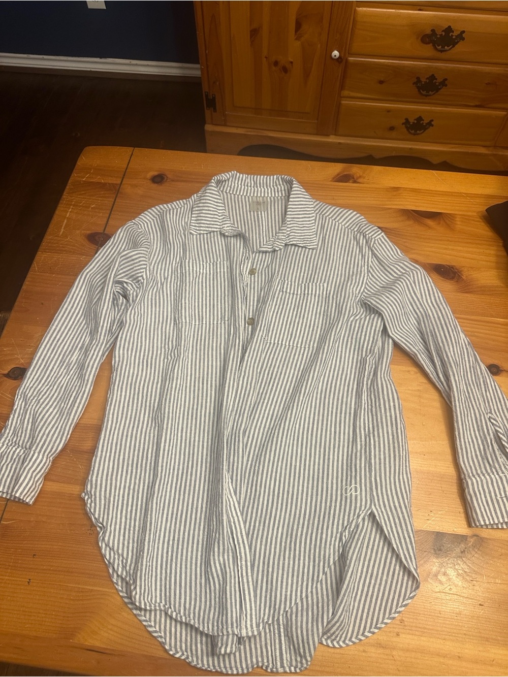 CALIA by Carrie Underwood White and Blue Striped Long-Sleeve Swim Coverup